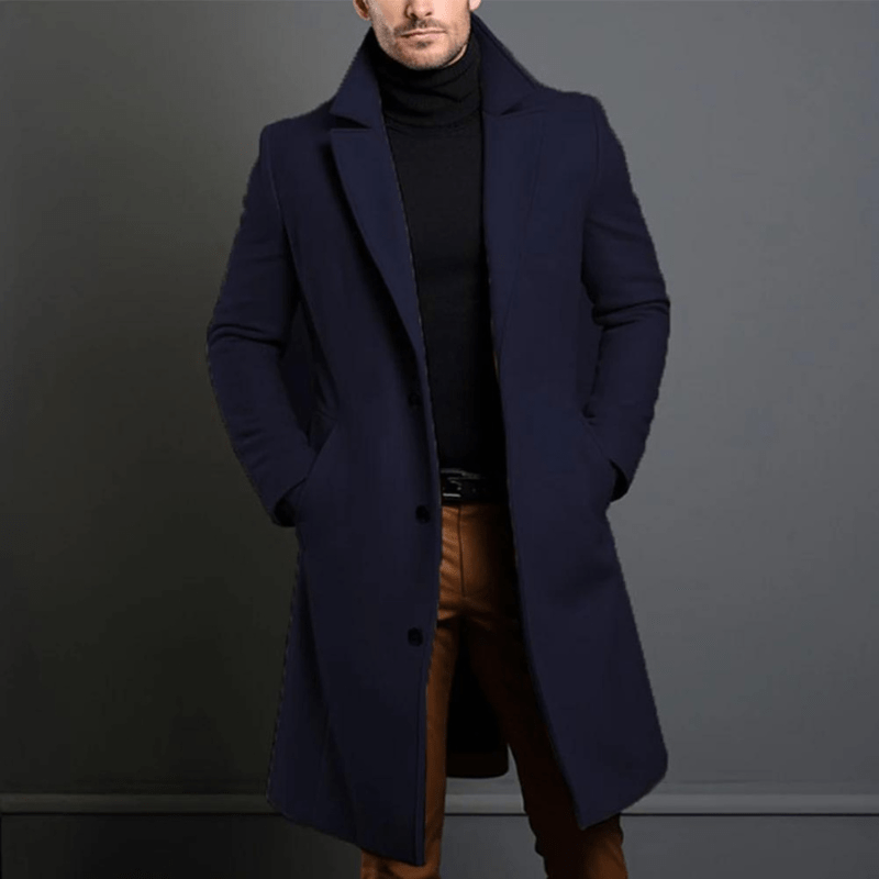 Edward Men's Long Winter Coat – Warm Insulated Trench Style with Classic Elegant Cut