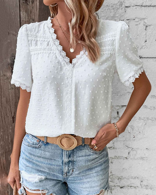 Sophie Women's Cotton Lace Puff Sleeve Blouse