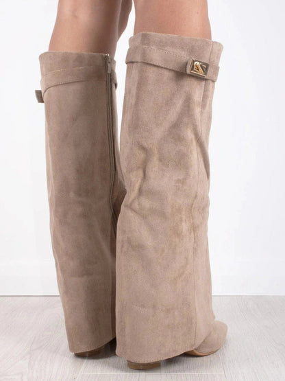 Women's Suede Over-the-Knee Heeled Boots — Black Suede