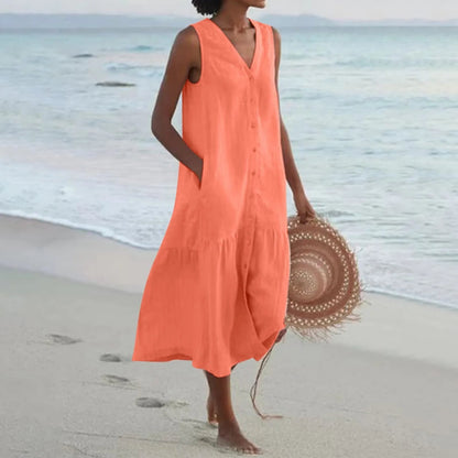 Lena Women's V-Neck Flowy Summer Dress