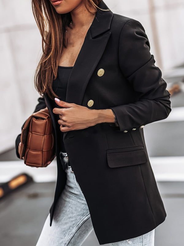 Women's Double-Breasted Longline Blazer Jacket — Black