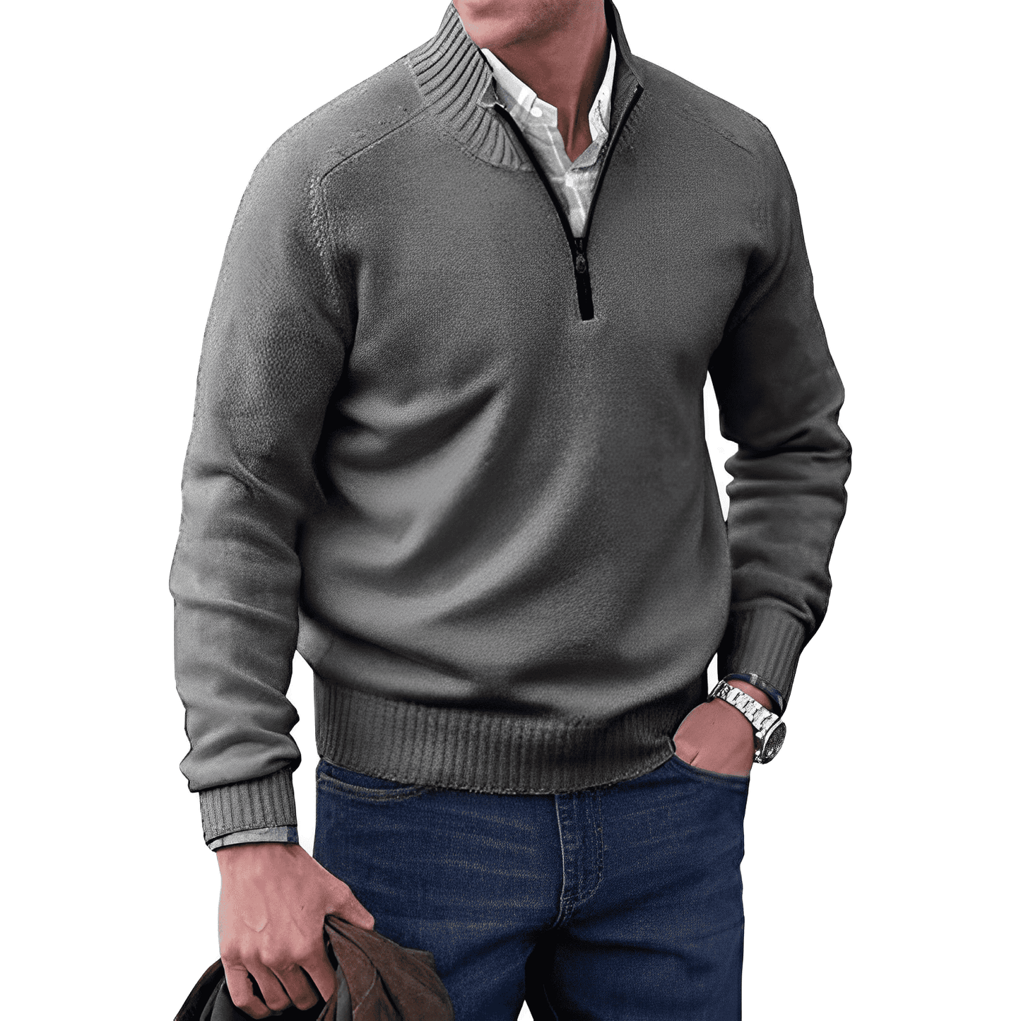 Adrian Men's Zip-Up Cashmere Sweater – Lightweight Breathable Knit with Stand-Up Collar
