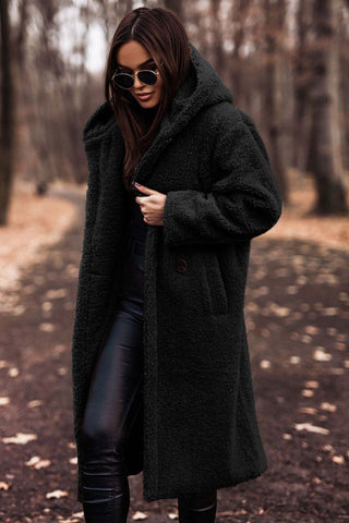 Women's Faux Fur Teddy Longline Coat — Beige