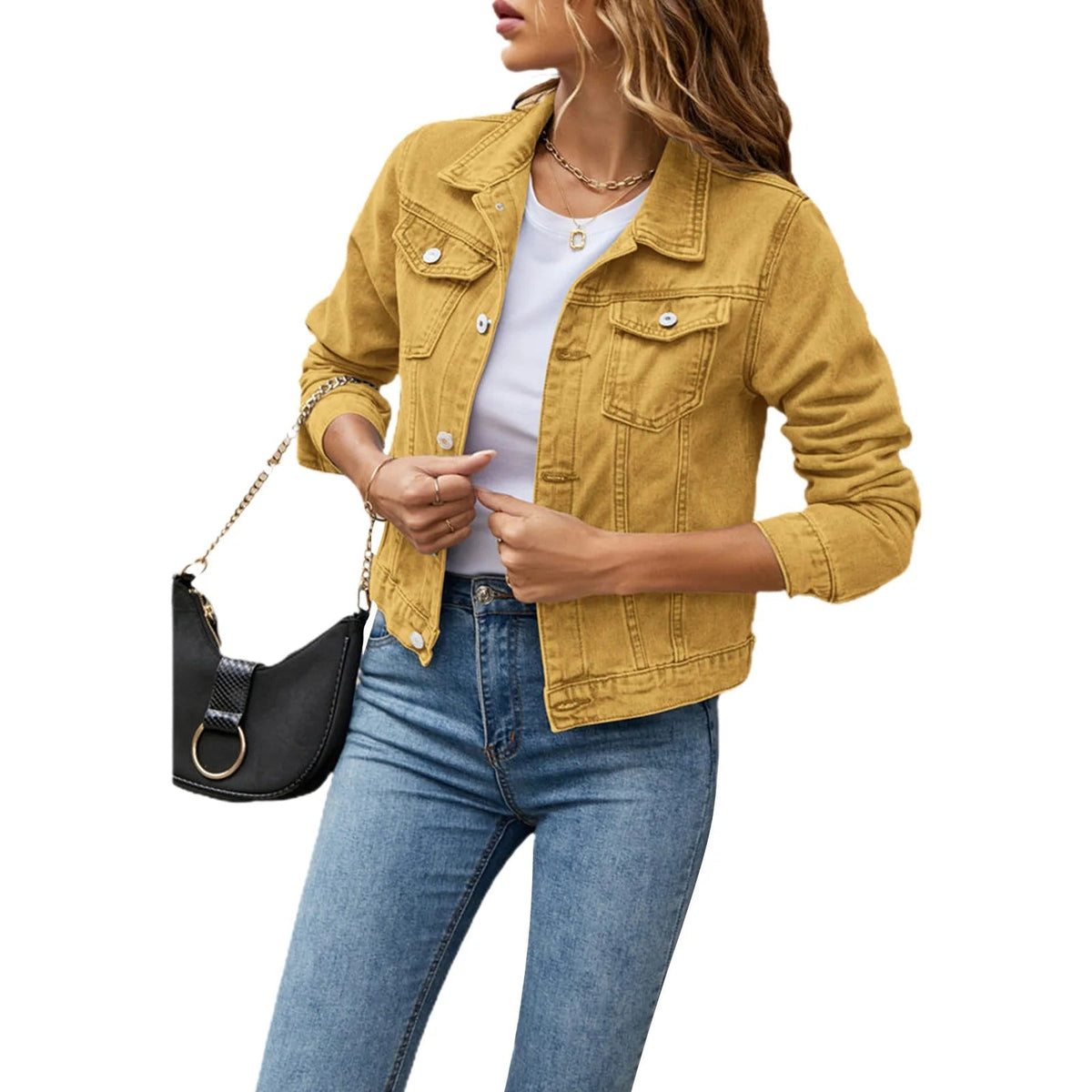 Women's Button Front Casual Jacket — Light Blue
