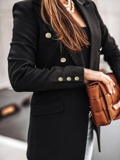 Women's Double-Breasted Longline Blazer Jacket — Black