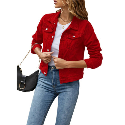 Women's Button Front Casual Jacket — Blue