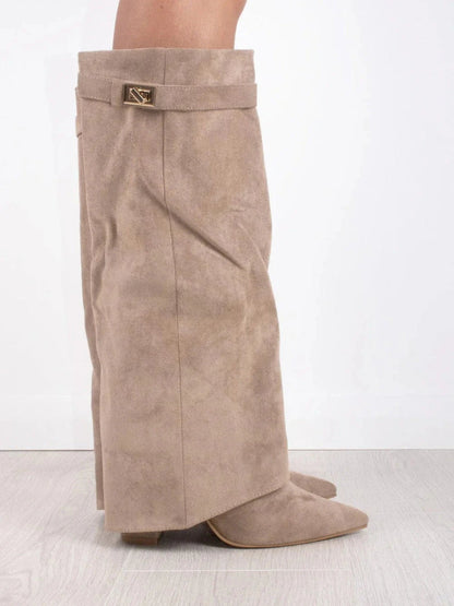 Women's Suede Over-the-Knee Heeled Boots — Black Suede