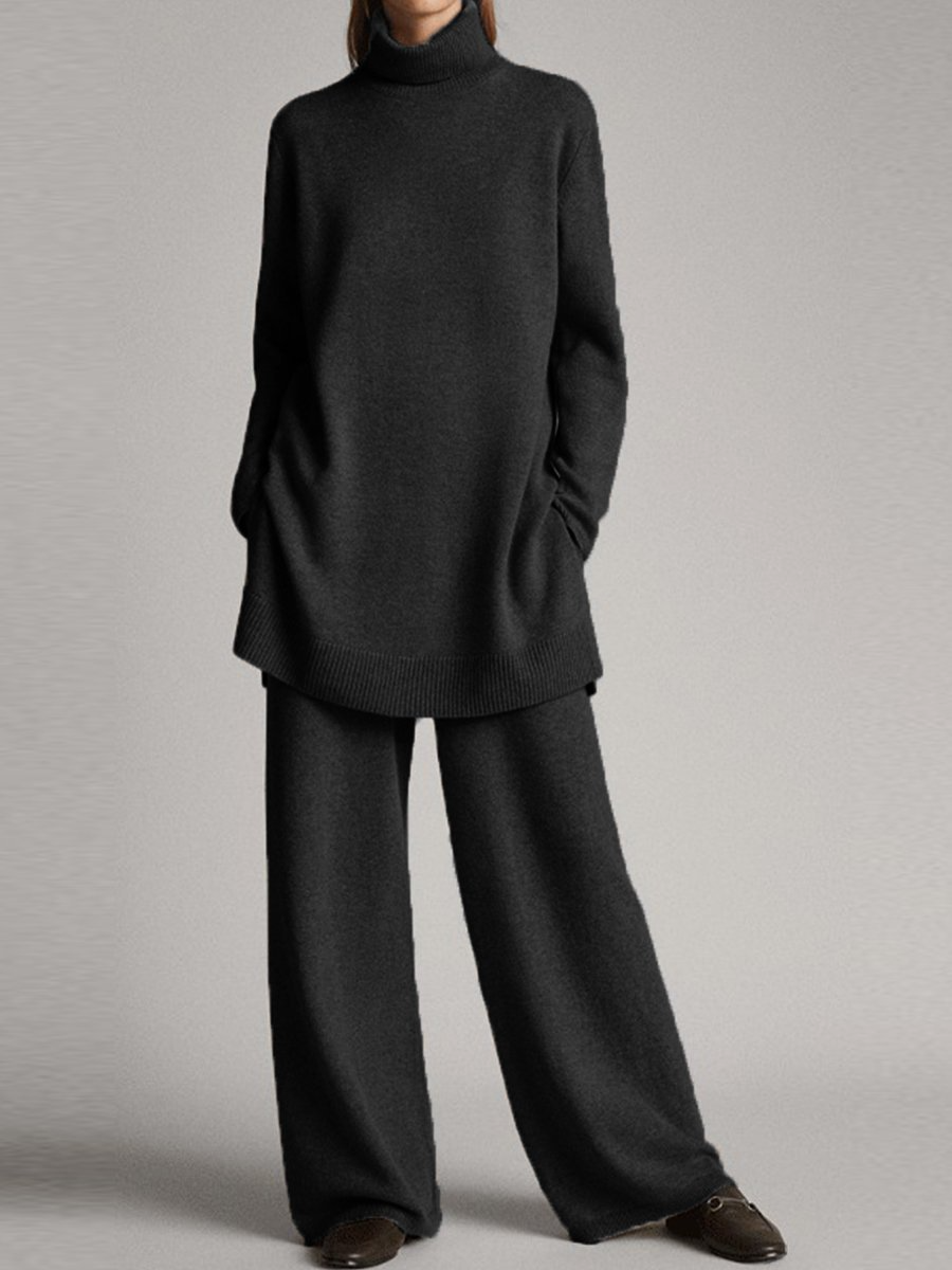 Women's Knit Loungewear Set with Relaxed Fit — Black