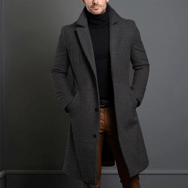 Edward Men's Long Winter Coat – Warm Insulated Trench Style with Classic Elegant Cut