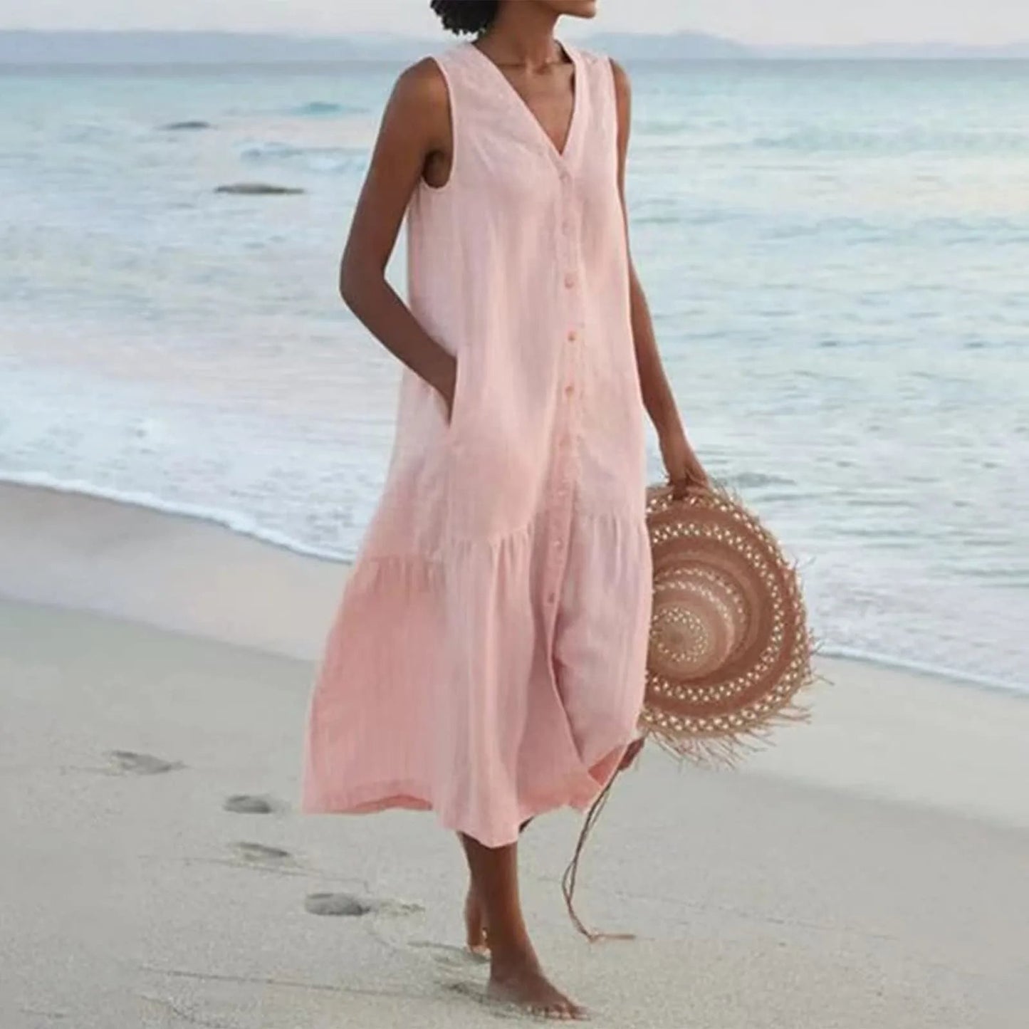 Lena Women's V-Neck Flowy Summer Dress