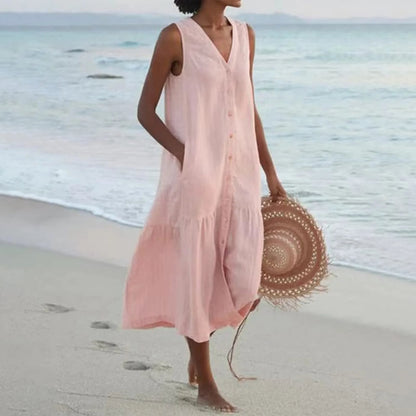 Lena Women's V-Neck Flowy Summer Dress