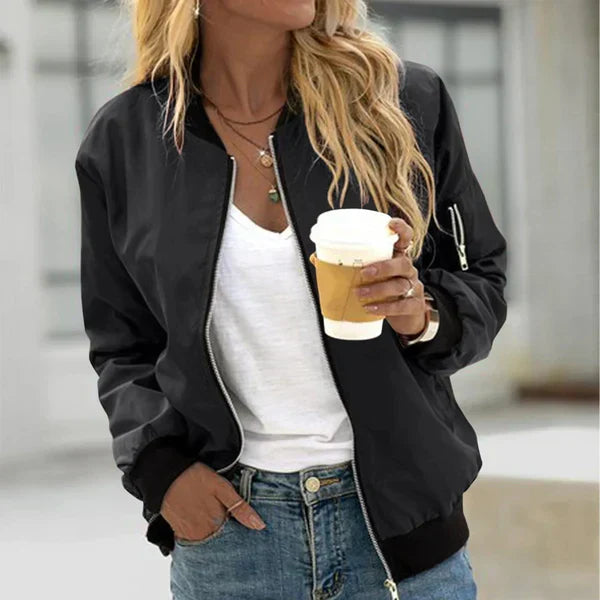 Women's Classic Zip-Front Casual Jacket — Black