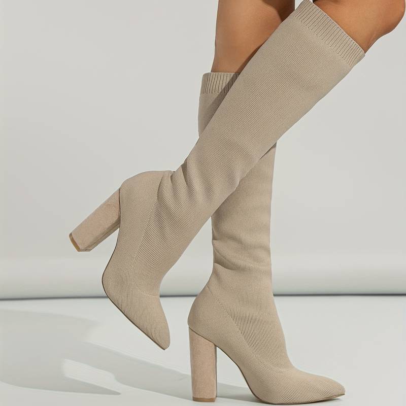 Women's Sock Style Block Heel Ankle Boots — Black