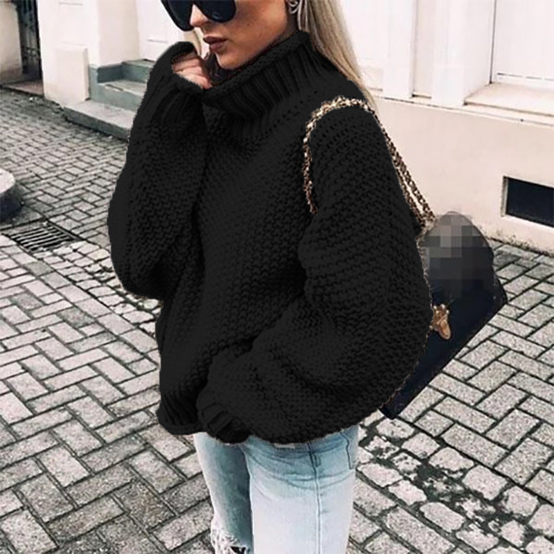 Women's Textured Knit Long Sleeve Sweater — Black