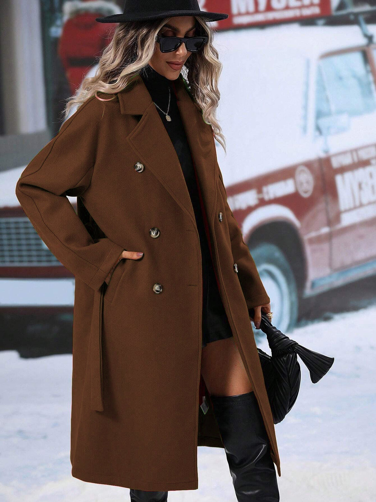 Women's Wool Double-Breasted Winter Coat — Khaki