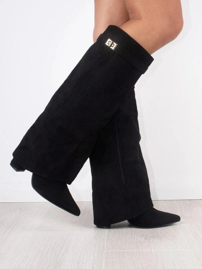 Women's Suede Over-the-Knee Heeled Boots — Black Suede