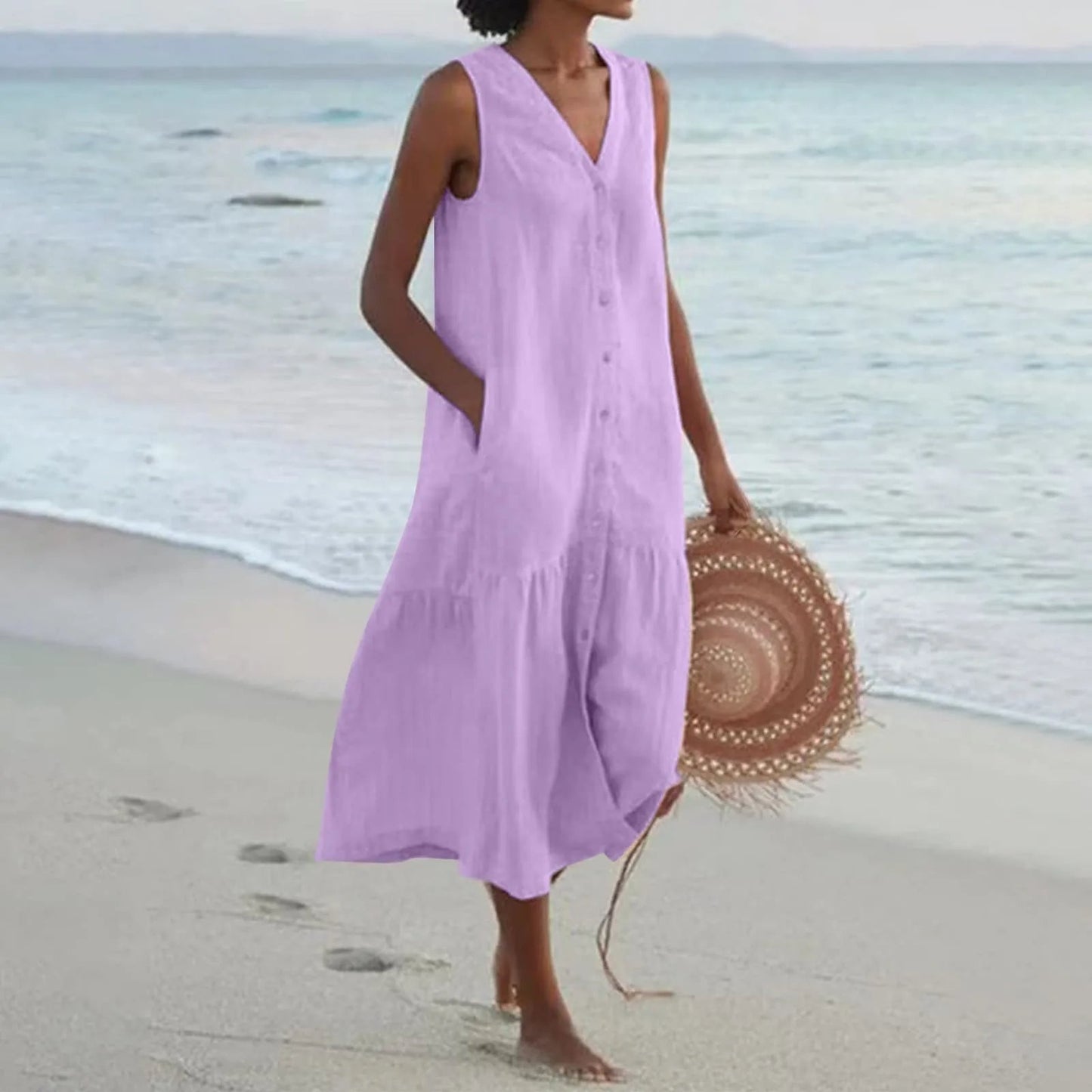 Lena Women's V-Neck Flowy Summer Dress