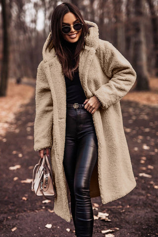 Women's Faux Fur Teddy Longline Coat — Beige