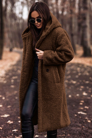 Women's Faux Fur Teddy Longline Coat — Beige