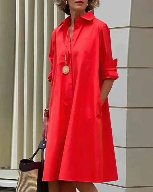 Monet Women's Long Sleeve Shirt Dress with Pockets