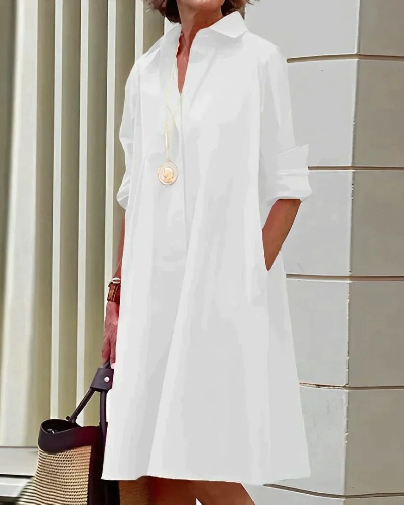 Monet Women's Long Sleeve Shirt Dress with Pockets