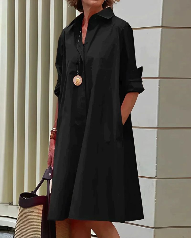 Monet Women's Long Sleeve Shirt Dress with Pockets