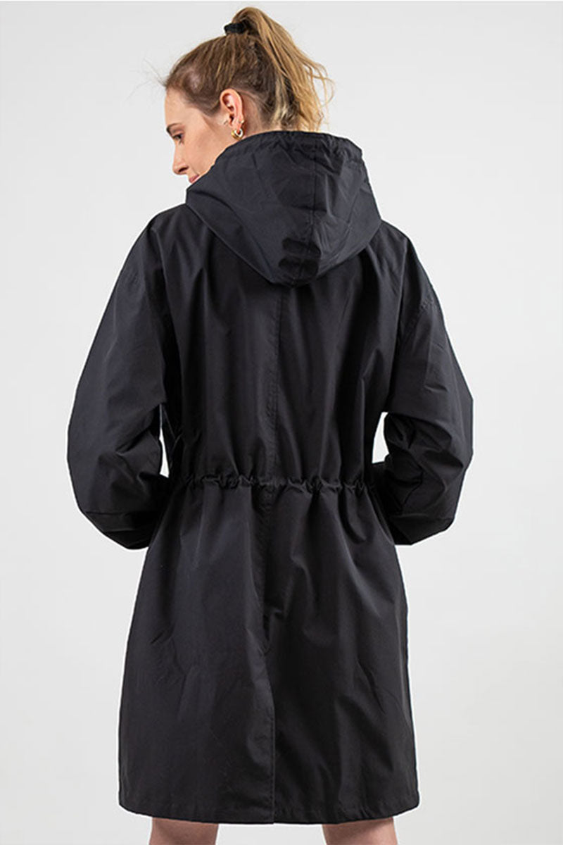 Women's Longline Hooded Button Coat — Grey