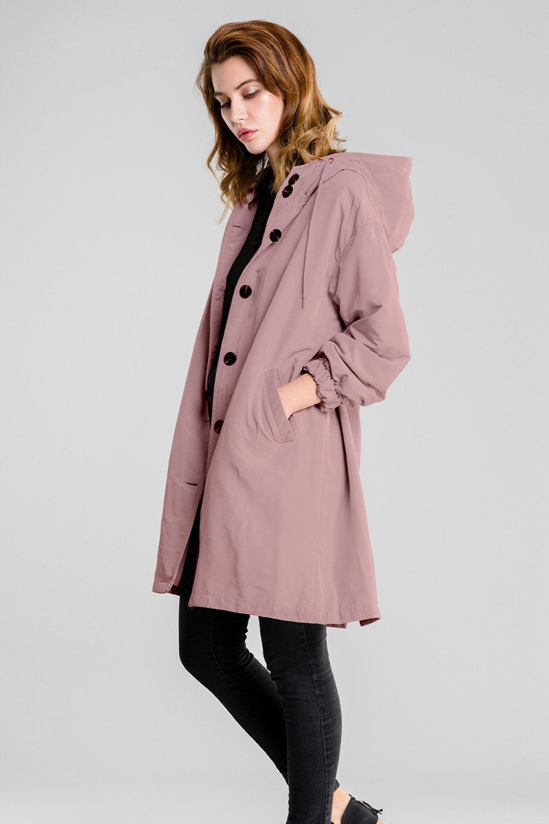 Women's Longline Hooded Button Coat — Grey