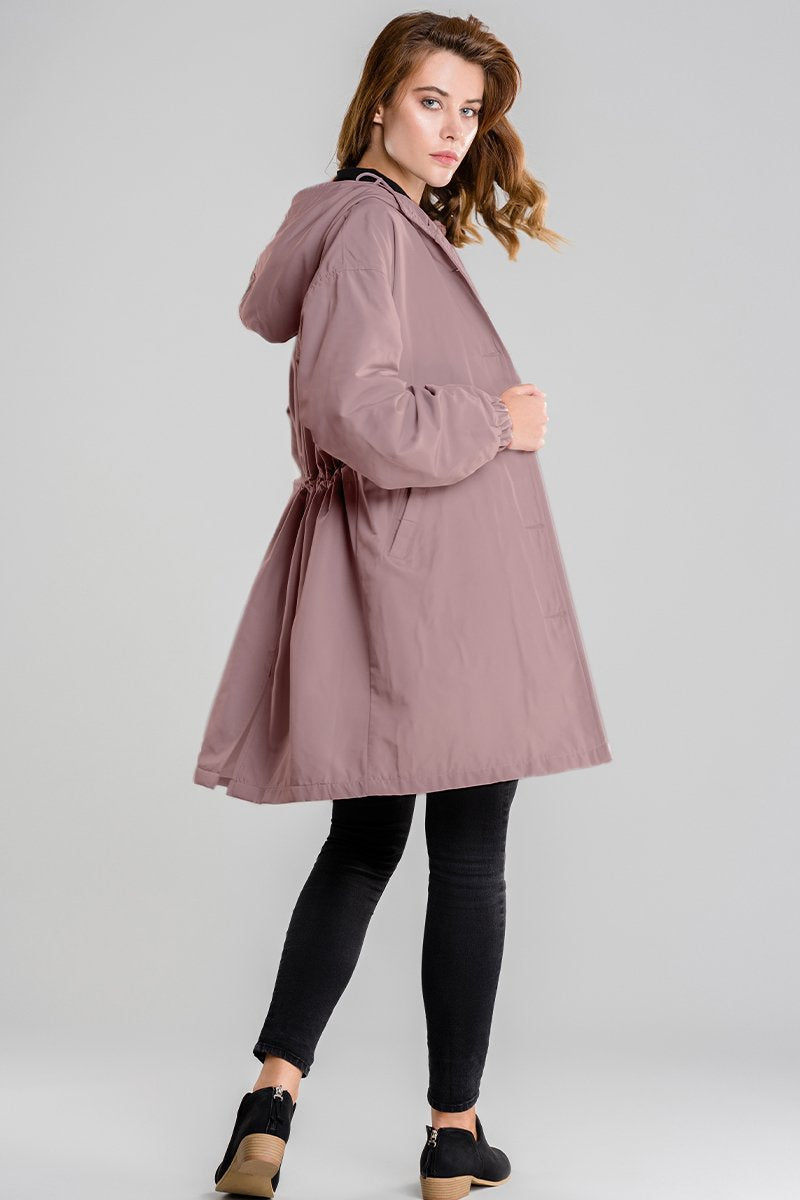 Women's Longline Hooded Button Coat — Black