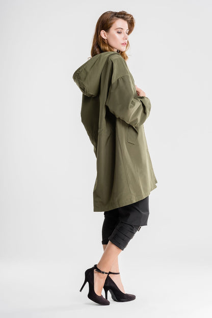 Women's Longline Hooded Button Coat — Black