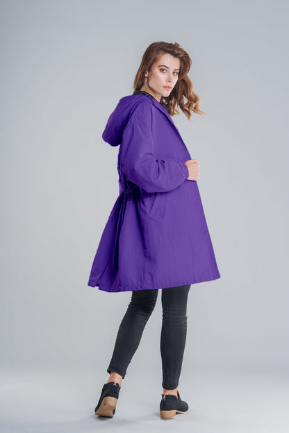 Women's Longline Hooded Button Coat — Black