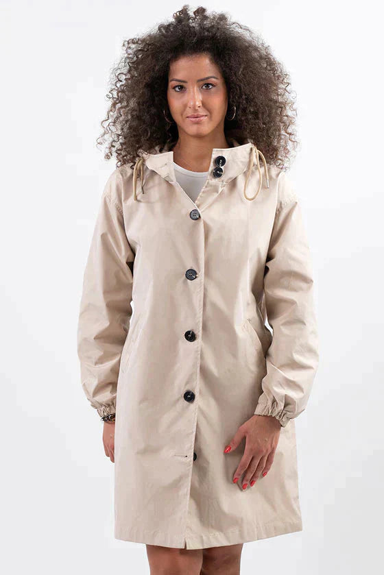 Women's Longline Hooded Button Coat — Grey
