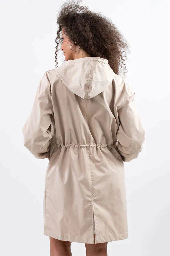 Women's Longline Hooded Button Coat — Grey