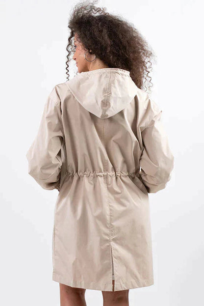 Women's Longline Hooded Button Coat — Grey