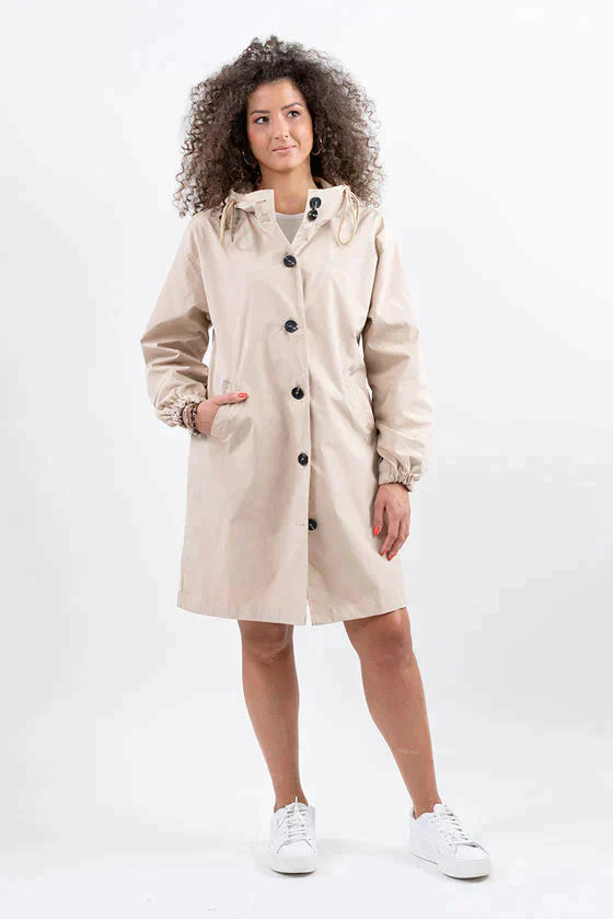 Women's Longline Hooded Button Coat — Grey
