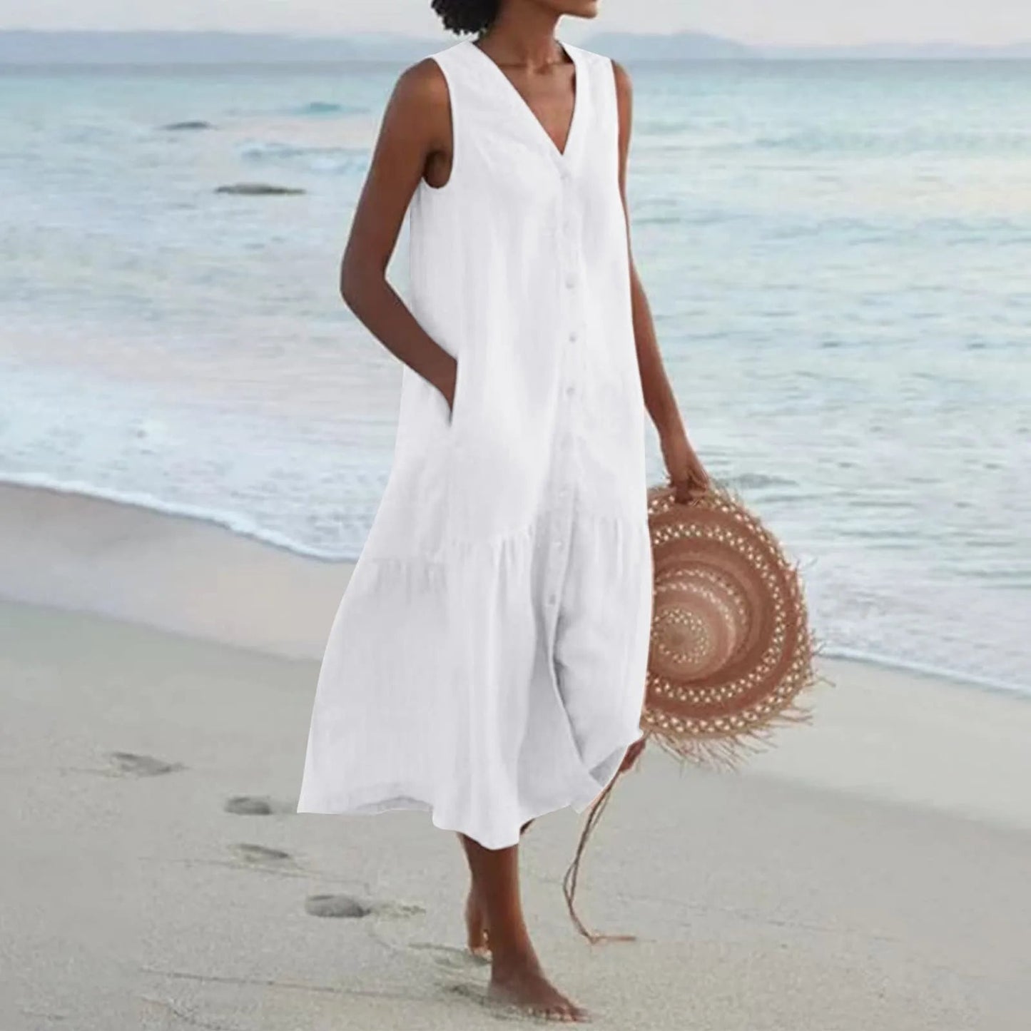 Lena Women's V-Neck Flowy Summer Dress