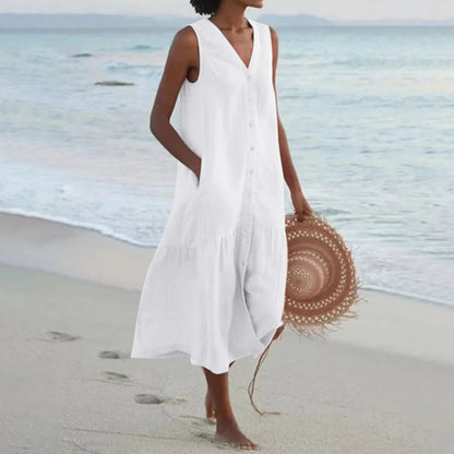 Lena Women's V-Neck Flowy Summer Dress