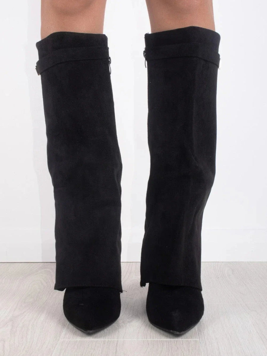 Women's Suede Over-the-Knee Heeled Boots — Black Suede