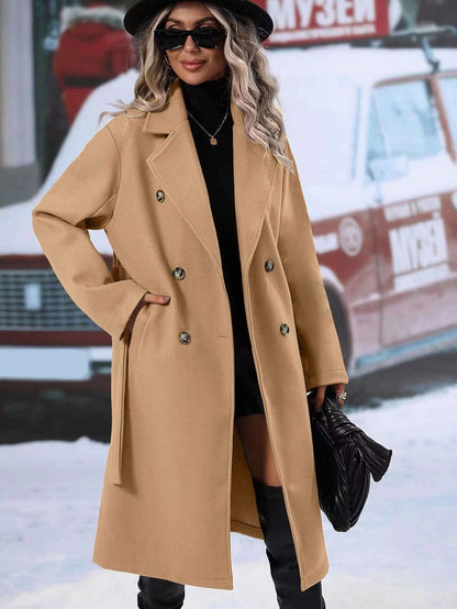 Women's Wool Double-Breasted Winter Coat — Khaki