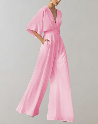 Suzette Women's Wide Leg V-Neck Jumpsuit