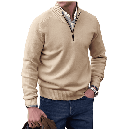 Adrian Men's Zip-Up Cashmere Sweater – Lightweight Breathable Knit with Stand-Up Collar