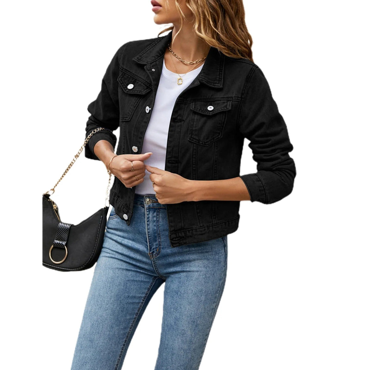 Women's Button Front Casual Jacket — Blue