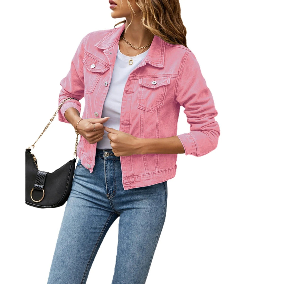 Women's Button Front Casual Jacket — Light Blue