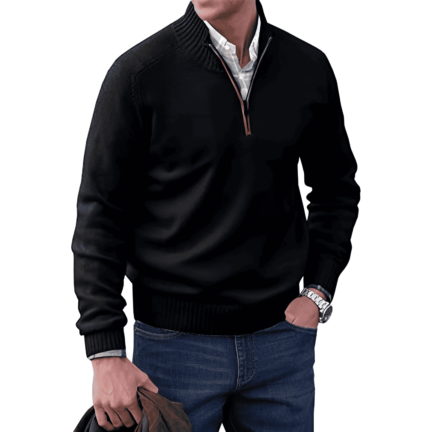 Adrian Men's Zip-Up Cashmere Sweater – Lightweight Breathable Knit with Stand-Up Collar