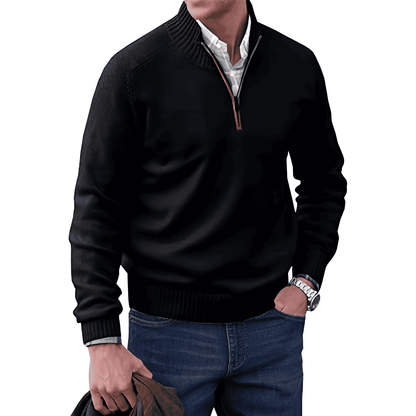 Adrian Men's Zip-Up Cashmere Sweater – Lightweight Breathable Knit with Stand-Up Collar