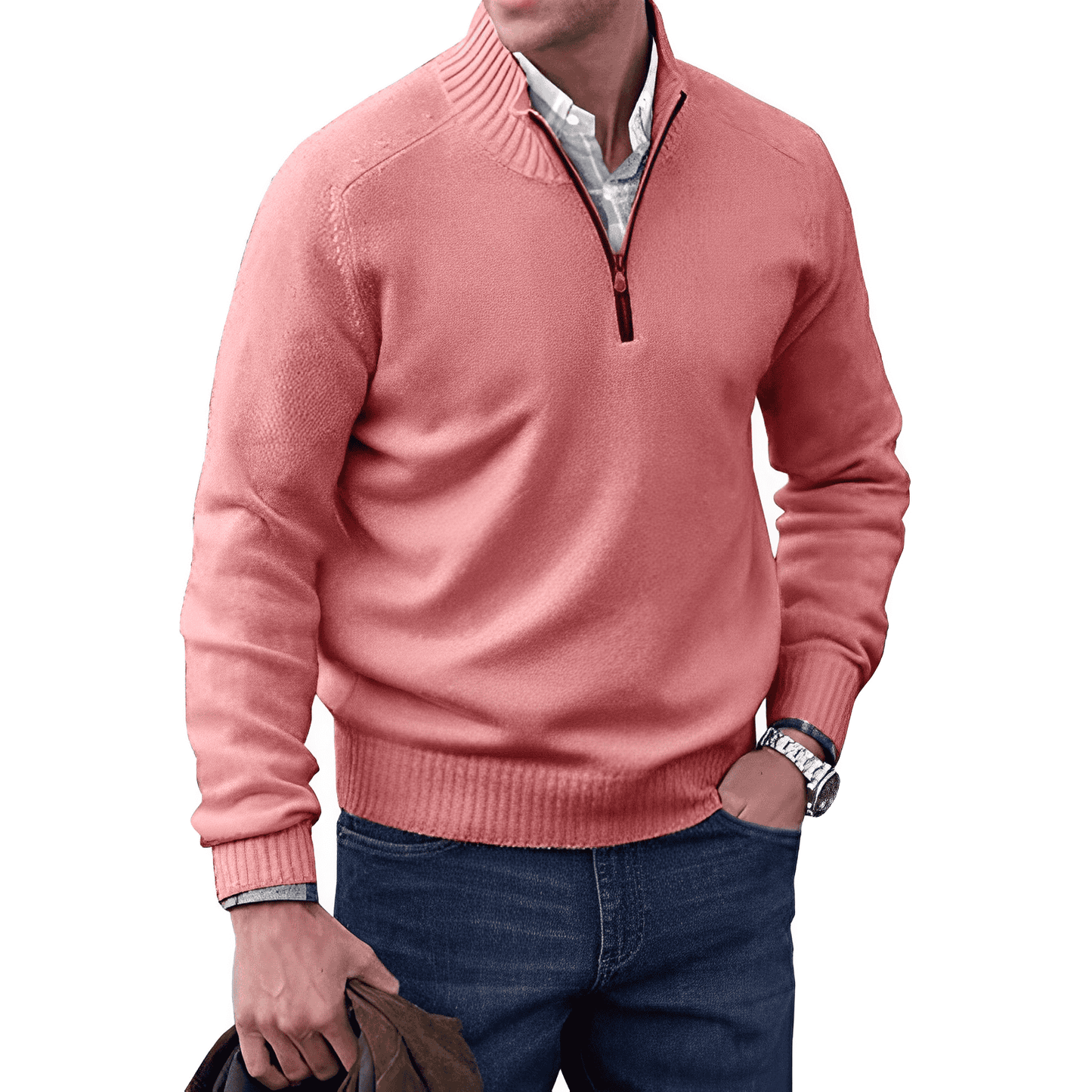 Adrian Men's Zip-Up Cashmere Sweater – Lightweight Breathable Knit with Stand-Up Collar