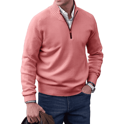 Adrian Men's Zip-Up Cashmere Sweater – Lightweight Breathable Knit with Stand-Up Collar