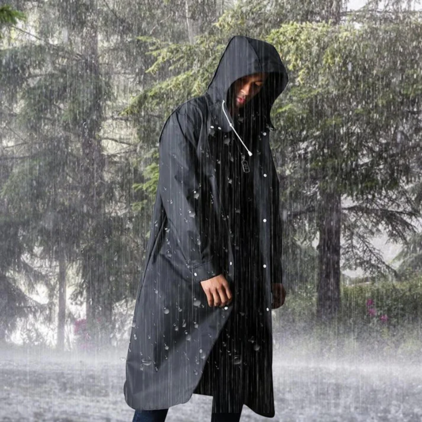 Adrien Men's Long Raincoat – Breathable Waterproof Coat with Adjustable Hood