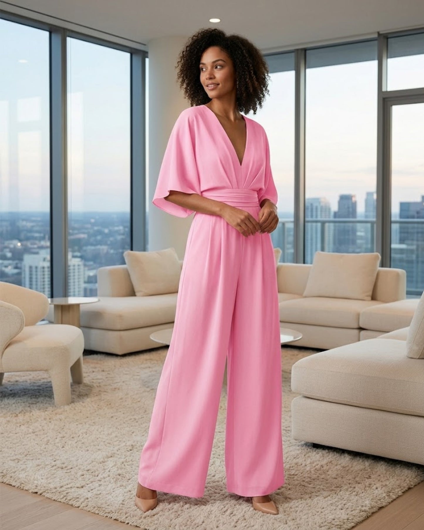 Suzette Women's Wide Leg V-Neck Jumpsuit