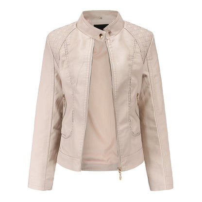 Janiyah Women's Leather Jacket with Stand Collar